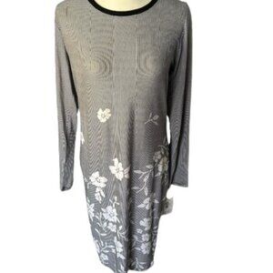 LuLaRoe Debbie Large Sheath Dress Long Sleeve Floral Stripe Black White NWT